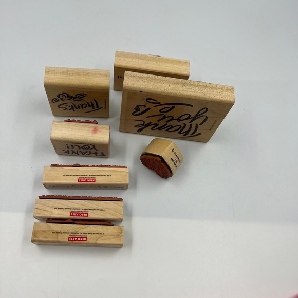 Vintage Lot 8 Piece Rubber Stamps Thank You Theme Junk Journaling Stationary - Picture 4 of 9